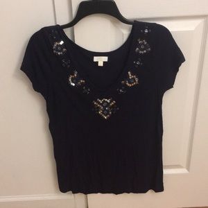 Sequin beaded dark blue T-shirt size xs